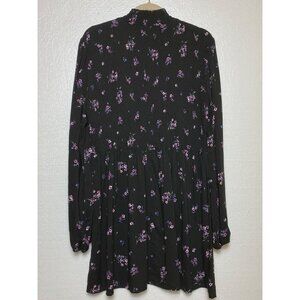 Black Floral Long-Sleeve‎ Smocked Dress XXL Boho Prairie Western Cute Whimsygoth